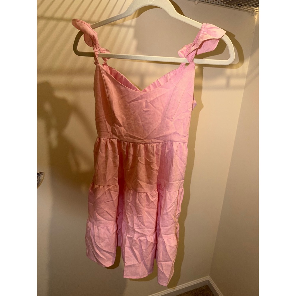 Altar'd State Pink Tiered Ruffle Strap Mini Dress Small Sweetheart Back Cutout